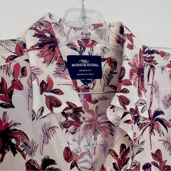 Ross & Gunn Italian 100% Cotton Hawaiian Print Short Sleeve Button-up Shirt - Picture 12 of 14